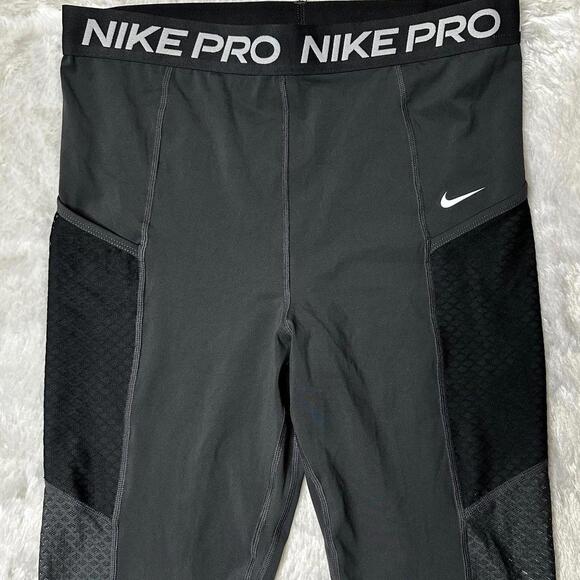 Nike Pro Dri Fit Mesh Inset Crop Leggings Black Women's L - Picture 3 of 8
